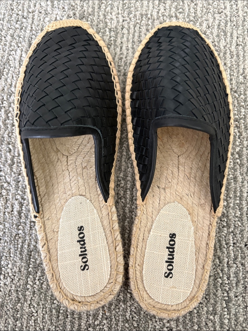 Soludos Black Woven Espadrille Slip-On Mules